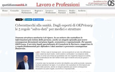 Cyberattacchi alla sanità. Dagli esperti di OKPrivacy le 5 regole “salva-dati” per medici e strutture