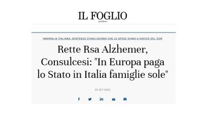 Rette Rsa Alzheimer, Consulcesi: “In Europa paga lo Stato, in Italia famiglie sole”