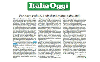 Italia Oggi: “Ferie non godute, 8 milioni di indennizzi agli statali. I dati e l’analisi di Consulcesi & Partners