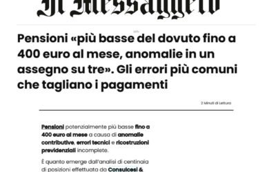 Pensioni, errori di calcolo. L’analisi degli esperti C&P sul Messaggero